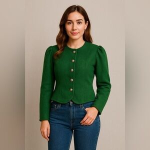 Vintage Perry Landhaus Wool Trachten Blazer Green Peasant Jacket Size 40 / US 12